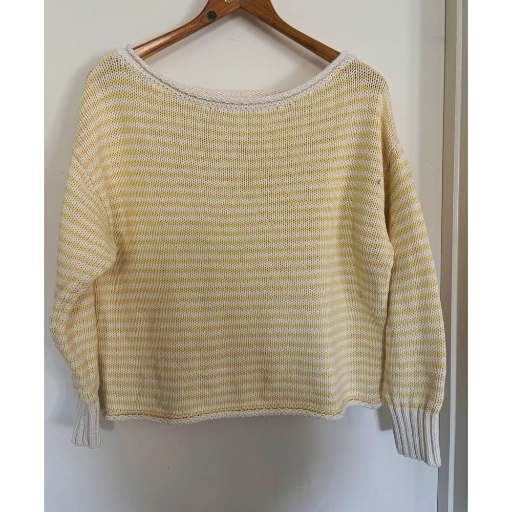Wild Fable Striped Knit Pullover Sweater Yellow/Cream Boat Neck Relaxed M